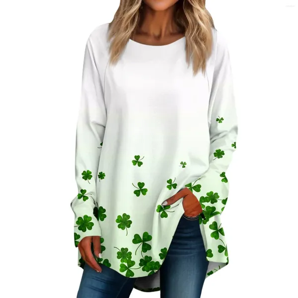 Camisetas para mujer, camiseta con hojas de trébol, camiseta de trébol, camisetas para amantes de las plantas, regalo del Día de San Patricio, tréboles sueltos de manga larga de Irlanda