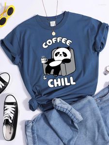 T-shirts Femmes Café et Chill Kawaii Panda Femelle Street Créativité T-shirt Doux Casual Tee Vêtements Hip Hop Cool Crop Top Femmes