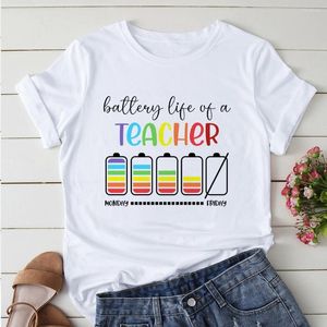 Dames T-shirts Gekleurd Levensduur van de batterij van een leraar Maandag tot vrijdag Grafische print T-shirt Dames Wit Korte mouw Harajuku Straat draagt