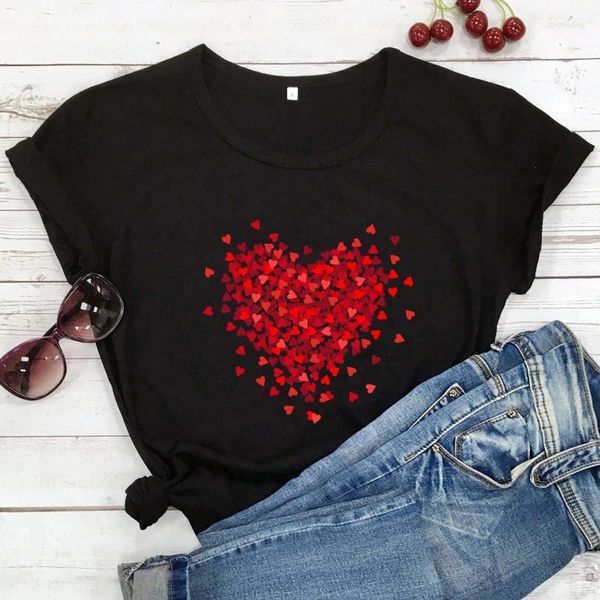 Camisetas para mujer, camiseta de corazones rojos de colores, camiseta Vintage con gráfico de manga corta para mujer, camiseta para el Día de San Valentín