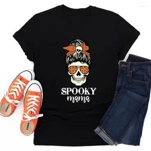 Dames t shirts gekleurde spooky mama katoen t-shirt grappige vrouwen Halloween feest tee shirt top gotisch schedel mom mom life t-shirt