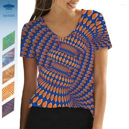 Camisetas para mujeres coloridas líneas de ilusión visual de geometría de geometría 3D Manga corta estampada Camiseta Normal de tamaño normal Fashion Fashion Top Funny