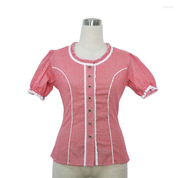 T-shirts pour femmes CORZZET Plaid rouge Oktoberfest Beer Maid Tops T-shirts T-shirt Allemagne Costumes pour le festival des femmes Cosplay Oufits