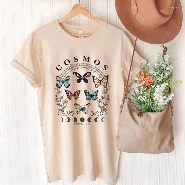 T-shirts pour femmes cosmos papillon planète imprimé femme chemise harajuku esthétique blanc graphique