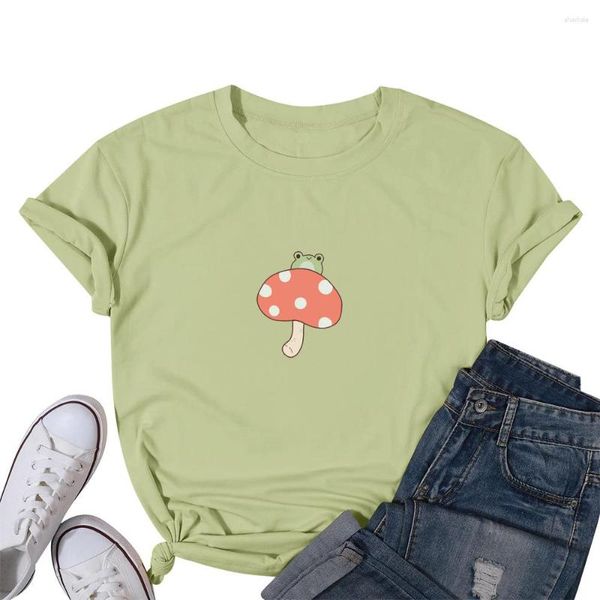 T-shirts Femmes Cottagecore Esthétique Champignon Grenouille Imprimer Femmes T-shirts Hip Hop Mignon T-shirt Été Tops Coton Oversize Vêtements Féminins