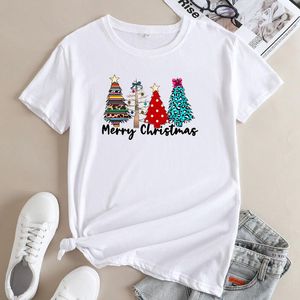 Dames T-shirts Katoen Merry Christmas T-shirt Leuke dames korte mouw Bomen Wintervakantie Top T-shirt