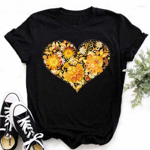 Camisetas de mujer, camiseta de algodón con flores de amor de verano, camiseta inferior de dibujos animados, camiseta de manga corta de talla grande para mujer, camisetas Harajuku Y2k