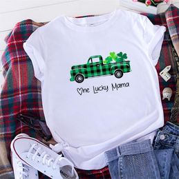 T-shirts pour femmes coton été femmes T-shirt chemise Lucky Mama voiture impression T-shirt col rond manches courtes t-shirts hauts vêtements