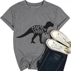 Dames T-shirts Katoenen tops Dames Casual T-shirt MAMA SAURUS Dag Ronde bedrukte top Blouse Hals Moeder Koe Print Blouses Voor