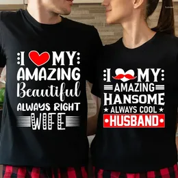 Camisetas para mujer, camisetas con estampado de I Love My Amazing Hansome Husband Beautiful Wife, camisetas para amantes, camisetas, ropa