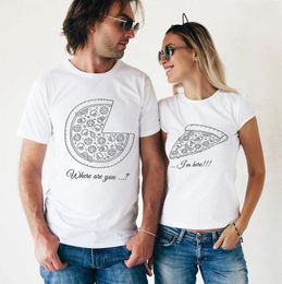 Dames t-shirts paar t-shirts set "pizza" van 2 love romantische bijpassende tee tops kleren zijn en haar
