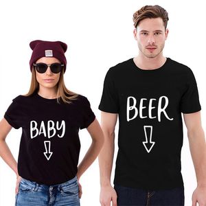 Dames t shirts paar top tee vrouwelijke toppen funny tops lovers t-shirt t-shirts zwangerschap aankondiging baby bier buik buik mama mama matchingwomen's