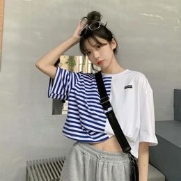 Dames t shirts crop tops voor vrouwen bijgesneden t-shirt sexy zomer gestreepte losse dames elegante blouses schattige dingen Koreaanse streetwear y2k