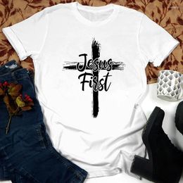 T-shirts pour femmes croix jésus premier coton T-shirt catholique chrétien Bible haut T-shirt femmes religieux Christ foi T-shirt