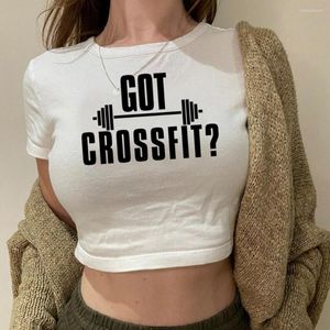 Dames T-shirts Crossfit Fitness Vintage jaren 2000 Goth Crop Top Female Cyber Y2k Cute Tee