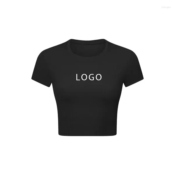 Camisetas para mujer, logotipo personalizado, hilo elástico para primavera/verano, deportes adelgazantes, Top de manga corta para correr, Fitness y Yoga