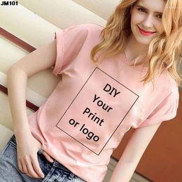 Camisetas con estampado personalizado para mujer, camisetas informales rosas, camisetas Harajuku para mujer DIY Your Like Po o Logo, ropa femenina personalizada a la moda