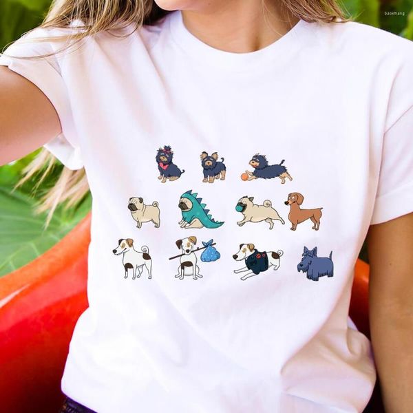 Camisetas de mujer con bonitos dibujos de perros, camisa de algodón con estampado de colores, divertida camiseta informal de verano con cuello redondo y manga corta, camiseta Dog Mom Life