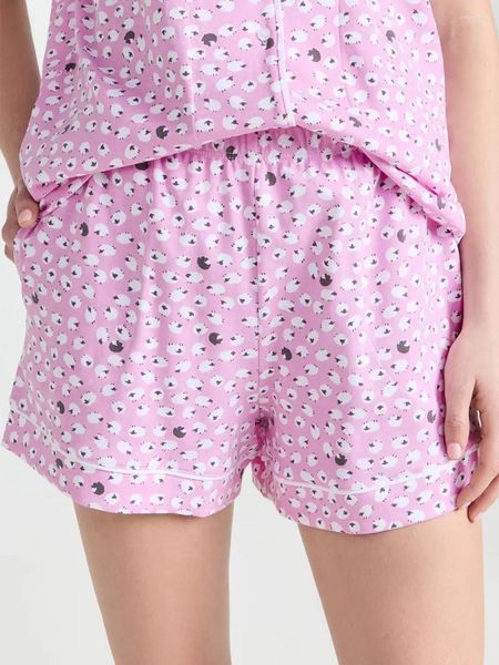 Camisetas para mujer, lindos conjuntos de pijamas para mujer, pantalones cortos con botones y estampado Tropical a cuadros a rayas Kawaii, ropa de descanso de verano a juego