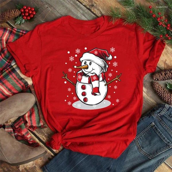 T-shirts femmes mignon bonhomme de neige graphique T-shirt joyeux noël femmes T-shirt noël décontracté femme rouge T-shirts