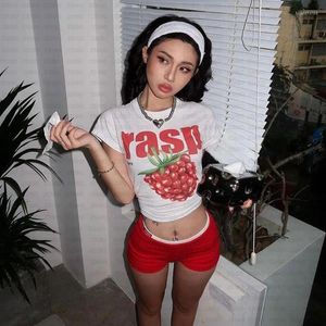 T-shirts pour femmes Lettre de fraise mignonne imprimée T-shirt à manches courtes T-shirt Y2K Vêtements E-Girl Crop Kpop Esthétique Sexy Tee Streetwear