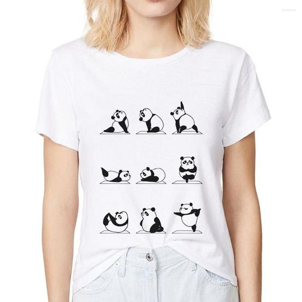 T-shirts Femmes Mignon YogaPanda Panda Haltérophilie Chemise drôle Femmes Été Blanc Casual Femme Fille Kawaii Streetwear Tshirt À Manches Courtes