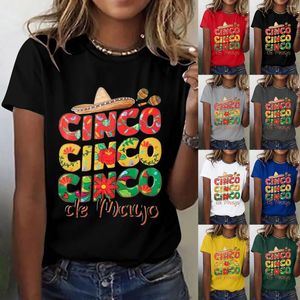 Dames T-shirts De Letter Mexicaanse Hoed Bedrukt Shirt Korte Mouw Workout Tees Dames Wandeltop Dames Actieve Tops
