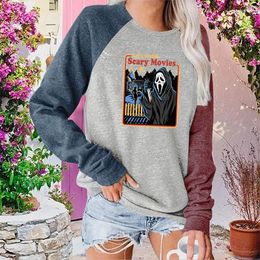 Camisetas para mujer diseñadas Y2K Goth mujeres camiseta de manga larga cuello redondo jersey impresión patchwork suelto estilo occidental damas otoño