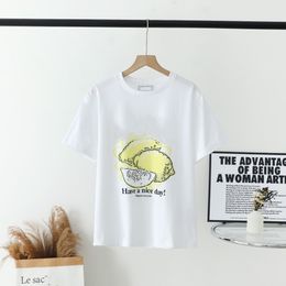 T-shirts t-shirts pour femmes citron imprimé rond cou rond à manches courtes en coton pur à manches purs