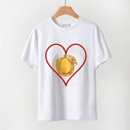 Camiseta de manga corta de algodón suelta con cuello redondo y estampado de melocotón de diseñador para mujer