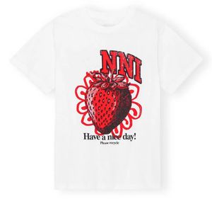 T-shirt à manches courtes et col rond pour femme, haut de styliste, imprimé fraise, décontracté, ample, en coton