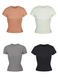 T-shirts T-shirts pour femmes T-shirt T-shirt à manches courtes Stretch Slim Round Neck Base