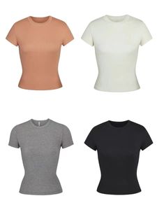 Diseñadores de camisetas para mujeres camiseta superior manga corta estiramiento delgado base de cuello redondo