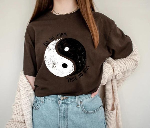 T-shirts pour femmes Do No Harm T-Shirt Yin Yang Graphic Shirs Hippie Style Tee Femmes Trendy Casual Cottton 90s Aesthetic Tops