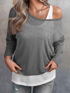 T-shirts pour femmes chemisier à épaules tombantes sans débardeur blanc gris mode femmes col en V à manches longues basique Camisoles gilet femme Streetwear