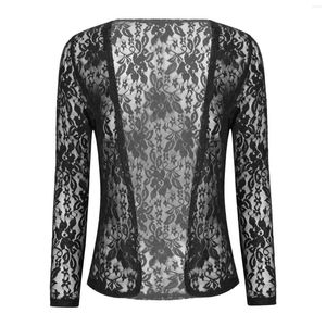 T-shirt élégant pour femmes, boléro à bras 3/4, Cardigan en dentelle, hauts ouvert, Blazer court transparent à manches longues, veste de fête à fleurs, Cover-Up