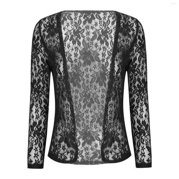 T-shirt élégant pour femmes, boléro à bras 3/4, Cardigan en dentelle, hauts ouvert, Blazer court transparent à manches longues, veste de fête à fleurs, Cover-Up