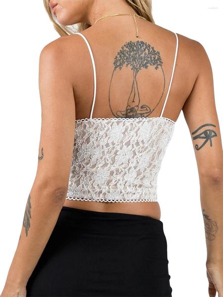 T-shirts pour femmes Haut court corset à lacets élégant et chic avec bretelles spaghetti Dos ouvert Ourlet irrégulier - Parfait pour une soirée ou