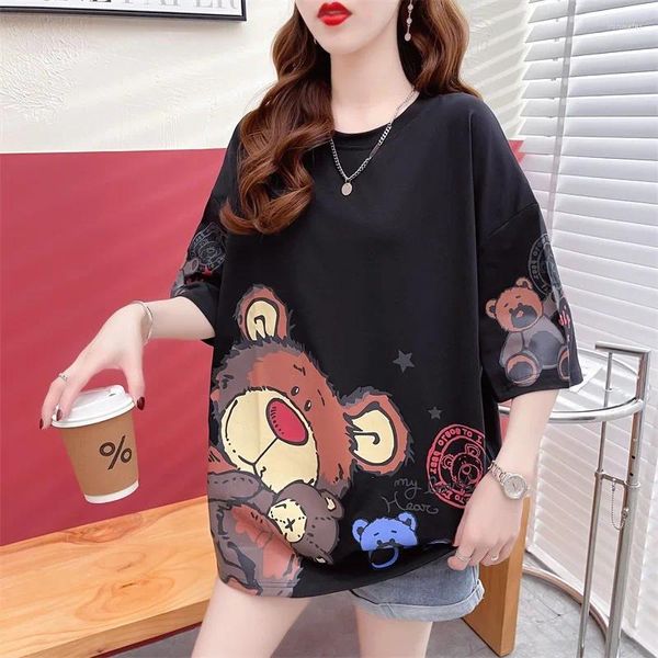 Camisetas para mujeres camisetas elegantes de estilo coreano para mujeres manga corta sola cuello redondo impreso damas ropa de gran tamaño