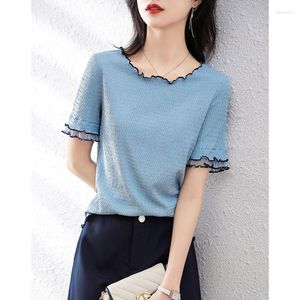 Camisetas para mujer Elegante Diseño de textura Camiseta con sentido Mujer Clásico Verano Manga corta Coreano Casual Todo fósforo O-collar Jersey Lady Top