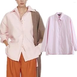 Camisetas de mujer Elmsk moda francesa Simple Camisa de algodón de manga larga Rosa elegante desplazamientos Casual Tops para mujer