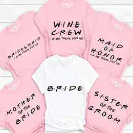 Dames T-shirts Betrokkenheid Vrijgezellenfeest Tshirt Wijn Crew Top Bruidsmeisje Team Bruid Zus Moeder van de Bruidegom Shirt Bruidsdouche Tee