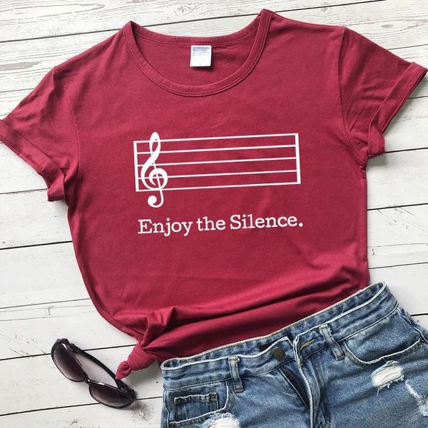 Camisetas para mujer, camiseta Enjoy The Silence, camiseta Harajuku Unisex con gráfico de nota musical, camiseta divertida Hipster con eslogan para mujer, Camiseta de algodón de verano