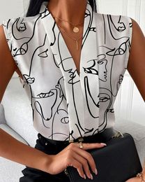 Magliette da donna Camicia stampata con scollo a V senza maniche casual moda Europa e America