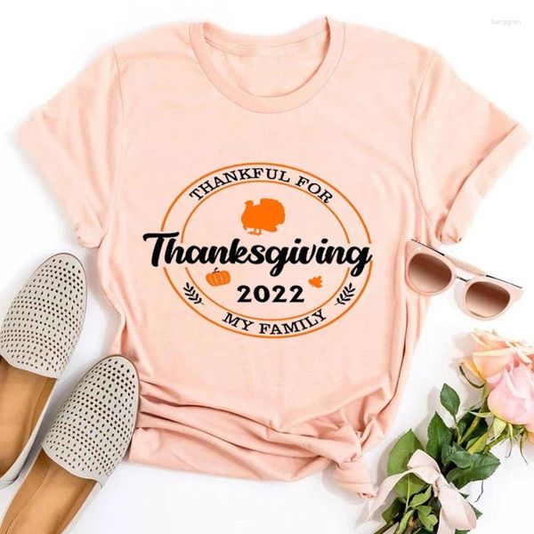 T-shirts pour femmes Famille Thanksgiving 2024 chemise heureuse Top d'automne Vintage Turkey Day Vêtements d'automne