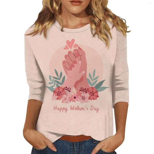 Camisetas De Mujer Moda Casual Manga 3/4 Estampado Del Día De La Madre Jersey Con Cuello Alto Top Coreano Reseñas Muchas Ropa Tienda Oficial