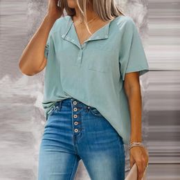 Camisetas De Mujer Tops De Gasa Informales De Moda Blusa De Mujer Camiseta De Botones con Cuello Redondo De Manga Corta Trajes Sueltos para Viajeros Elegantes Ropa De Verano