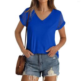 T-shirts pour femmes Mode Casual Top Summer T-shirt à col en V avec manches à pois Femmes Blouse 2024 Chemise pour Y2K