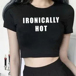 T-shirts pour femmes Mode Crop Tops Ironiquement Lettre imprimée 2000s Baby Tee Y2k Vêtements à manches courtes Raglan Femmes Tshirt Grunge