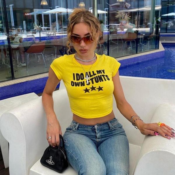 T-shirts pour femmes Fashion I DO ALL MY OWN STUNTS Lettre Imprimer T-shirts Sexy Ladies Casual Short Sleeve Crop Tees Streetwear Graphic Tops